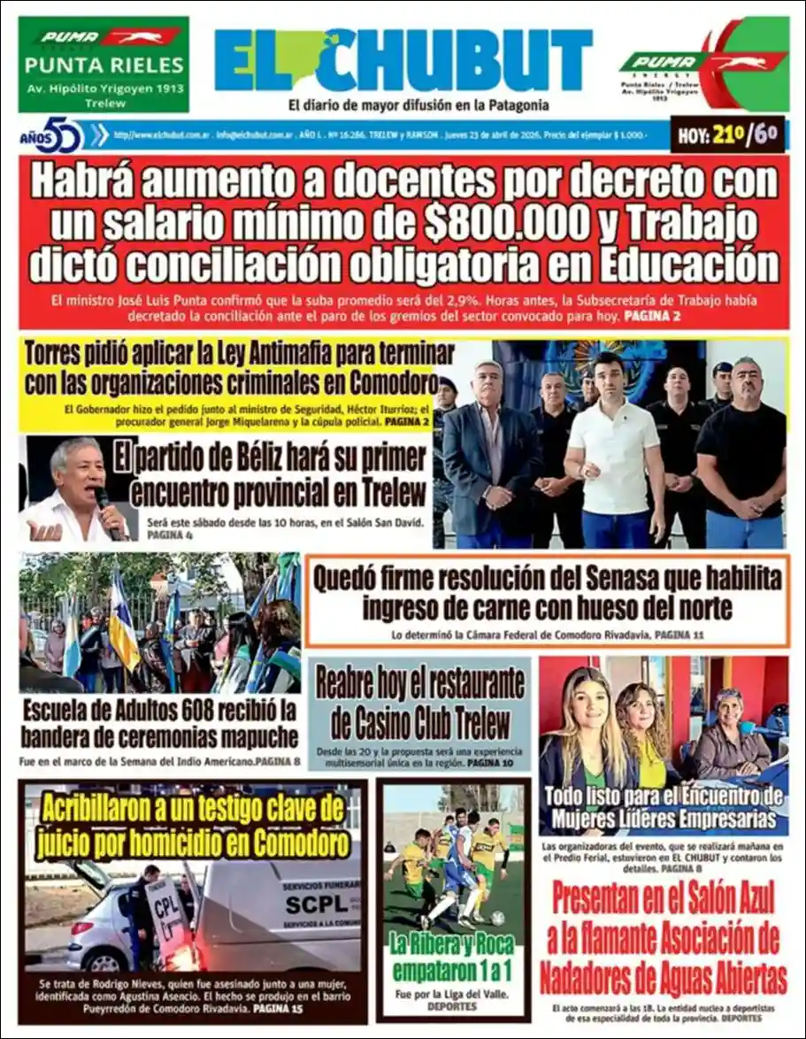 Evolucion Streaming | RADIO MUNICIPAL HUILLAPIMA - Tapa del diario El Chubut